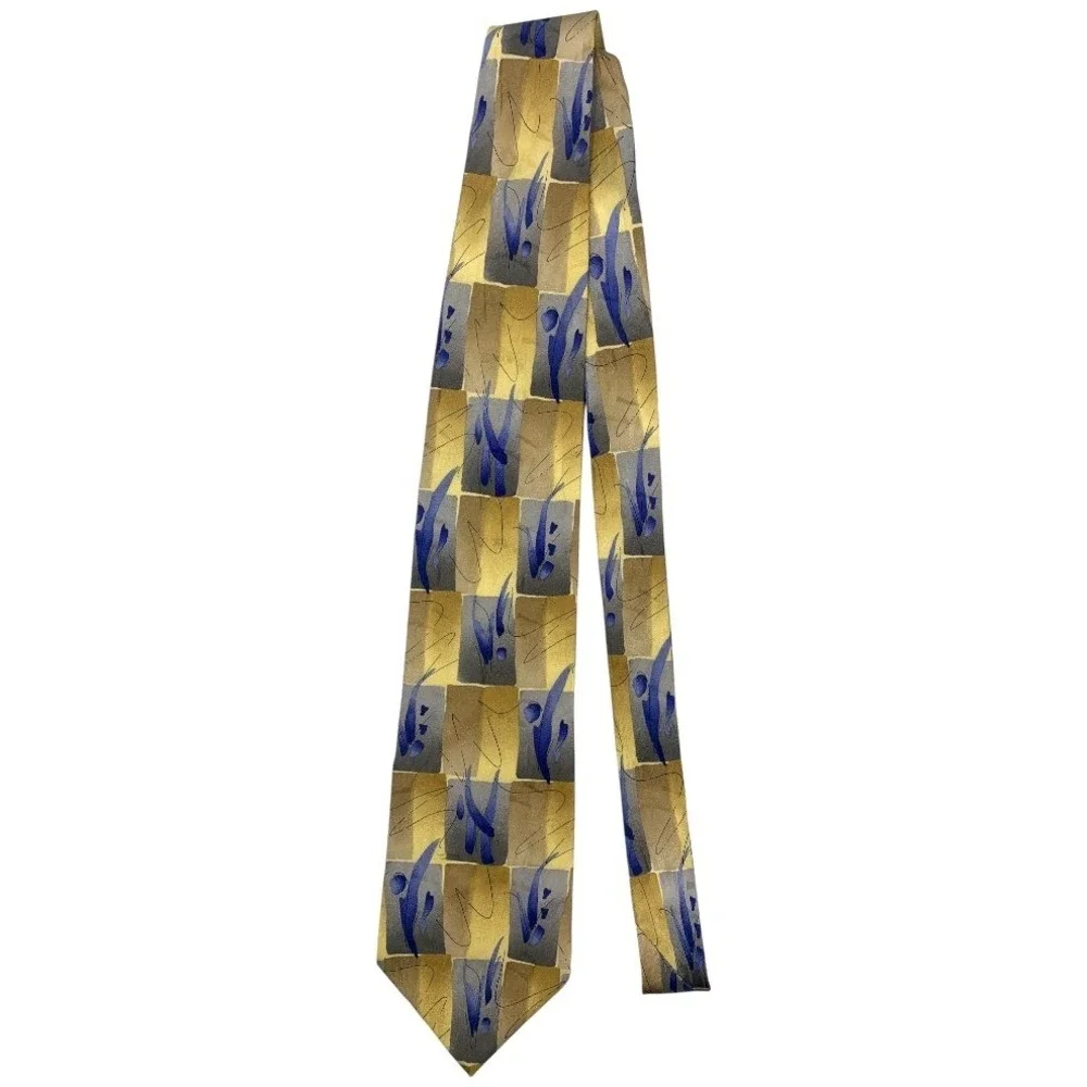 J. Garcia 100% Silk Ties Lot‎ 3 Abstract Pattern Blue Yellow Brown
